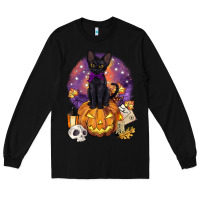 Black halloween black cat pumpkin Long Sleeve Tee - BarkalooDesign