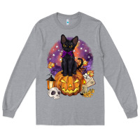 Heather Grey halloween black cat pumpkin Long Sleeve Tee - BarkalooDesign