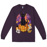 Plum halloween black cat pumpkin Long Sleeve Tee - BarkalooDesign