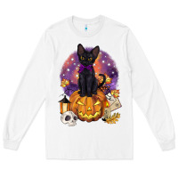 White halloween black cat pumpkin Long Sleeve Tee - BarkalooDesign