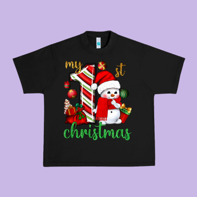 My 1 St Christmas With Cute Snowman Bbs Urban Heavy Tee Designed By Bundleandbundleshop