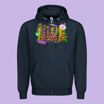 Mardi Gras Love Nurse Zipper Hoodie Designed By Cowgirlartshop