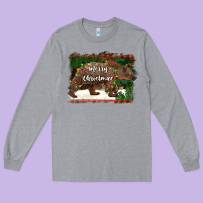 Merry Christmas Bear Long Sleeve Tee Designed By Barkaloodesign