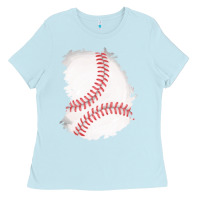 Baby Blue baseball patch Ladies Tee - AdoDesignShop