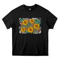 Black leather sunflower background Heavy Core Tee - AdoDesignShop