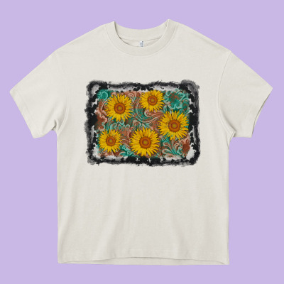 Leather Sunflower Background Heavy Core Tee Designed By Adodesignshop