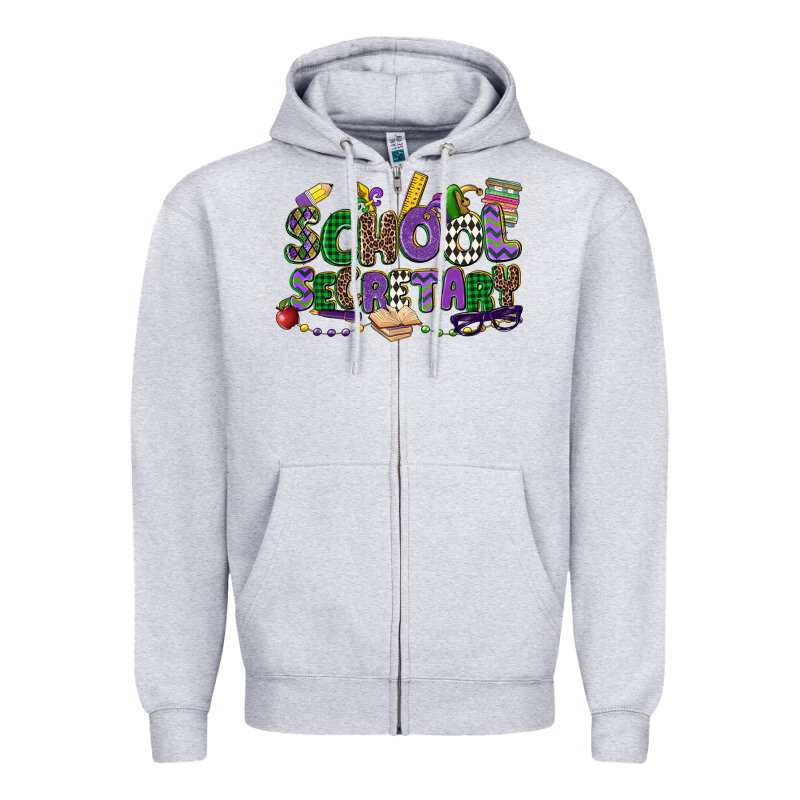 School Secretary Mardi Gras Zipper Hoodie by CowGirlArtShop | Teevron