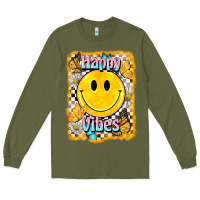 Army Green happy vibes smiley face Long Sleeve Tee - BarkalooDesign