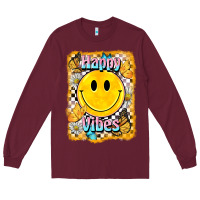 Burgundy happy vibes smiley face Long Sleeve Tee - BarkalooDesign