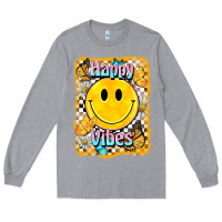 Heather Grey happy vibes smiley face Long Sleeve Tee - BarkalooDesign