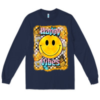 Navy happy vibes smiley face Long Sleeve Tee - BarkalooDesign