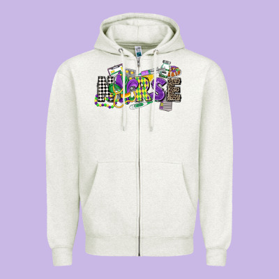 Nurse Mardi Gras Zipper Hoodie Designed By Cowgirlartshop