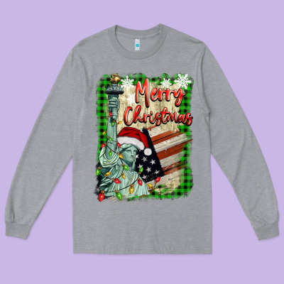 Merry Christmas  Statue Of Liberty Long Sleeve Tee Designed By Barkaloodesign