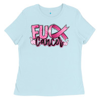 Baby Blue fuck breast cancer Ladies Tee - RanaPortraitStore