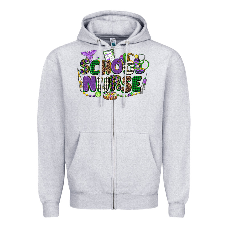School Nurse Mardi Gras Zipper Hoodie by CowGirlArtShop | Teevron