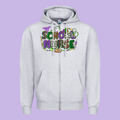 School Nurse Mardi Gras Zipper Hoodie Designed By Cowgirlartshop