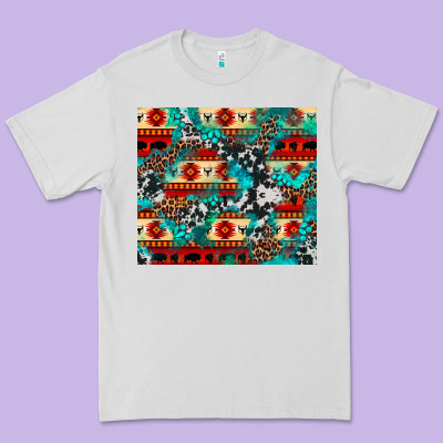 Aztec Leopard Cowhide Turquoise Premium Tee Designed By Barkaloodesign