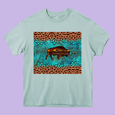 Bison Leopard Gemstone Heavy Core Tee Designed By Artiststas