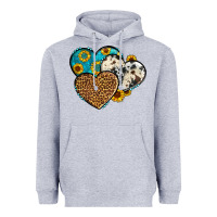 Heather Grey cowhide leopard hearts Heavyweight Hoodie - OliviaCreatesArt