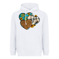 White cowhide leopard hearts Heavyweight Hoodie - OliviaCreatesArt
