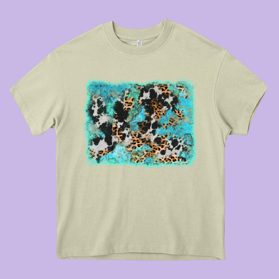 Turquoise Cowhide Leopard Background Heavy Core Tee Designed By Adodesignshop
