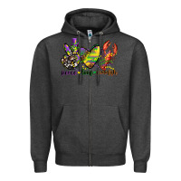 Charcoal Heather peace love crawfish mardi gras Zipper Hoodie - CowGirlArtShop