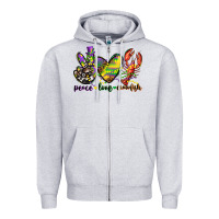 Heather Grey peace love crawfish mardi gras Zipper Hoodie - CowGirlArtShop