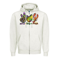 Oatmeal Heather peace love crawfish mardi gras Zipper Hoodie - CowGirlArtShop