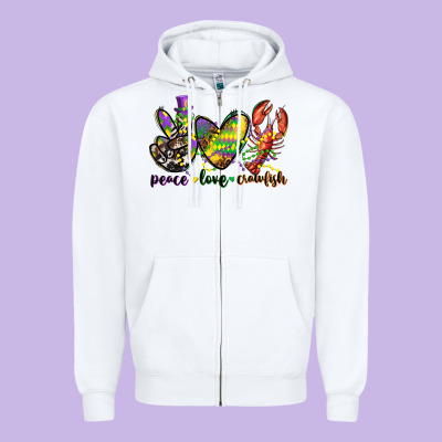 Peace Love Crawfish Mardi Gras Zipper Hoodie Designed By Cowgirlartshop
