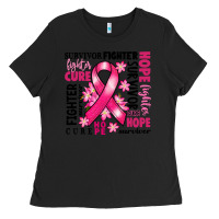 Black survivor breast cancer ribbon Ladies Tee - RanaPortraitStore