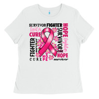 White survivor breast cancer ribbon Ladies Tee - RanaPortraitStore