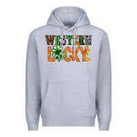 Heather Grey Western lucky with clover St. Patricks day Premium Hoodie - HowdyJamesFarm