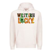 Pale Pink Western lucky with clover St. Patricks day Premium Hoodie - HowdyJamesFarm