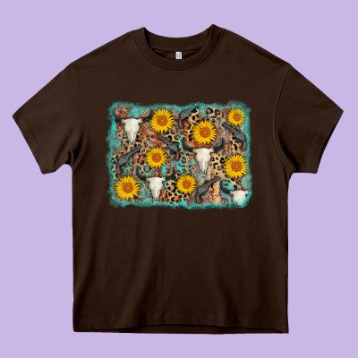 Cow Skull Sunflower Background Heavy Core Tee Designed By Adodesignshop