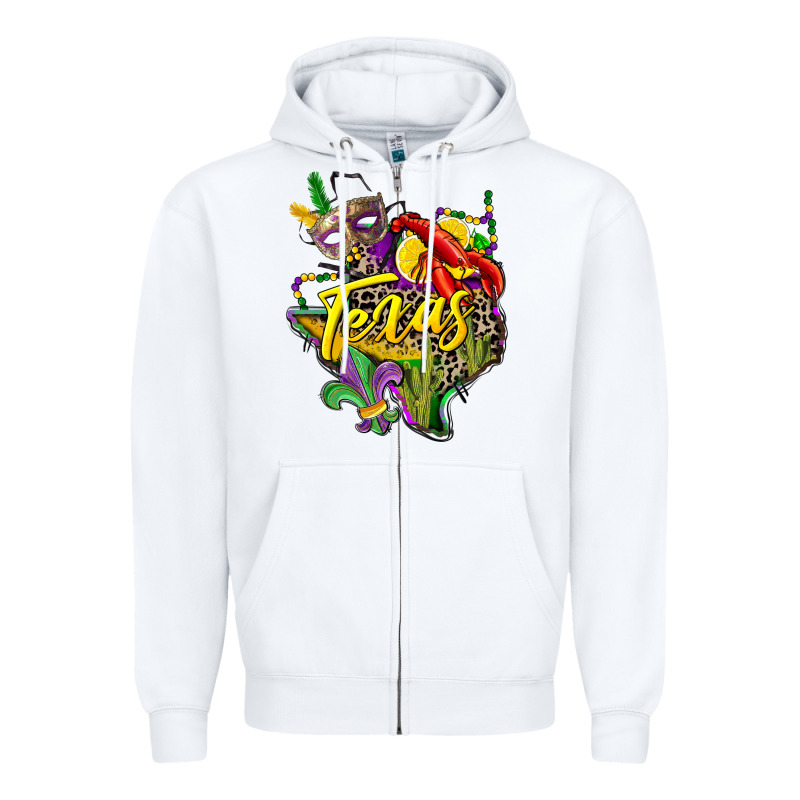Texas Map Mardi Gras Zipper Hoodie by CowGirlArtShop | Teevron