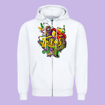 Texas Map Mardi Gras Zipper Hoodie Designed By Cowgirlartshop