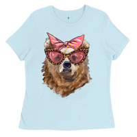 Baby Blue mama bear with glasses and bandana Ladies Tee - Artiststas