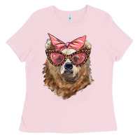 Bubblegum Pink mama bear with glasses and bandana Ladies Tee - Artiststas