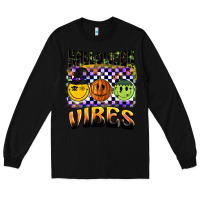 Black halloween vibes smiley face Long Sleeve Tee - BarkalooDesign