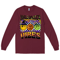 Burgundy halloween vibes smiley face Long Sleeve Tee - BarkalooDesign