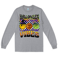 Heather Grey halloween vibes smiley face Long Sleeve Tee - BarkalooDesign