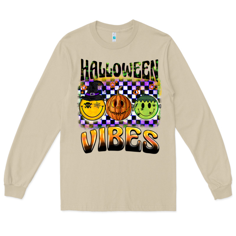 Halloween Vibes Smiley Face Long Sleeve Tee by BarkalooDesign | Teevron
