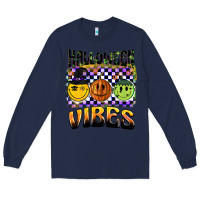 Navy halloween vibes smiley face Long Sleeve Tee - BarkalooDesign