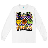 White halloween vibes smiley face Long Sleeve Tee - BarkalooDesign
