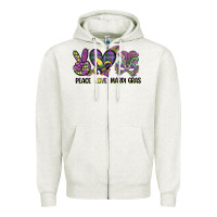 Oatmeal Heather peace love mardi gras Zipper Hoodie - CowGirlArtShop