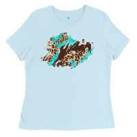 Baby Blue cowhide leopard turquoise patch Ladies Tee - AdoDesignShop