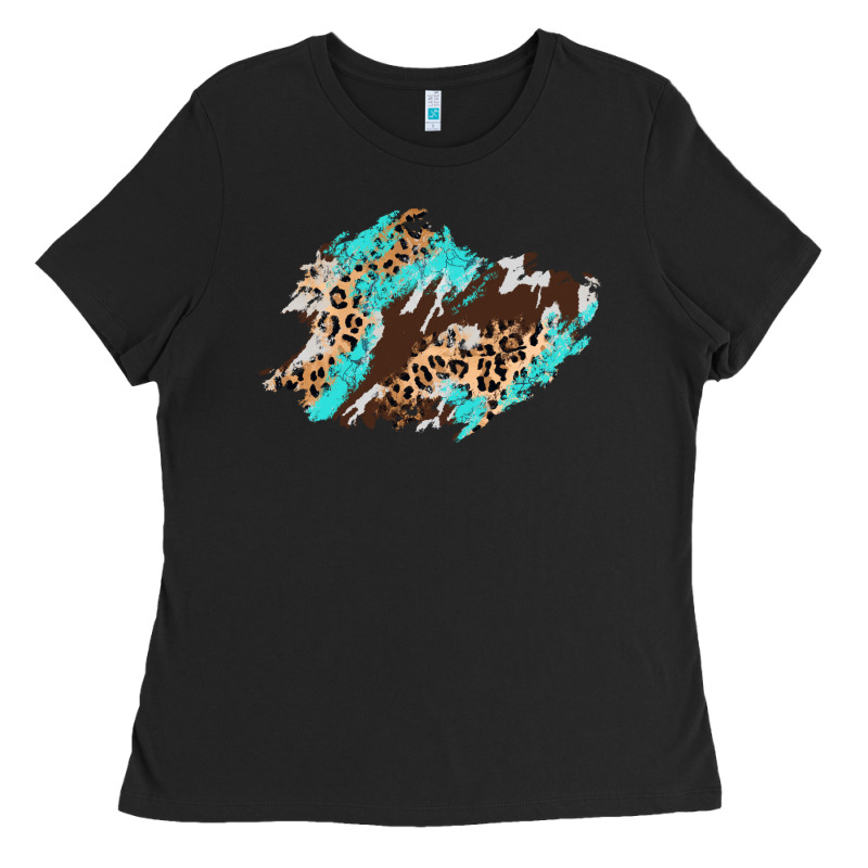 Cowhide Leopard Turquoise Patch Ladies Tee by AdoDesignShop | Teevron