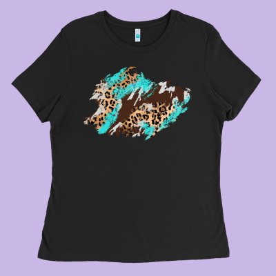 Cowhide Leopard Turquoise Patch Ladies Tee Designed By Adodesignshop