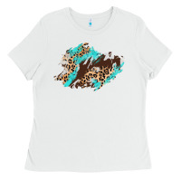 White cowhide leopard turquoise patch Ladies Tee - AdoDesignShop