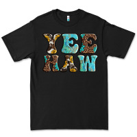 Black western sunflowers turquoise leopard yee haw Premium Tee - BarkalooDesign